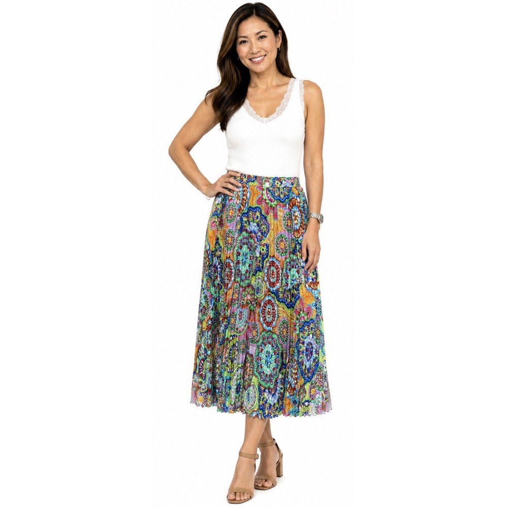NWT Johnny Was Raven Pleated Napperon Skirt Size XS Elastic Waist Artsy $248